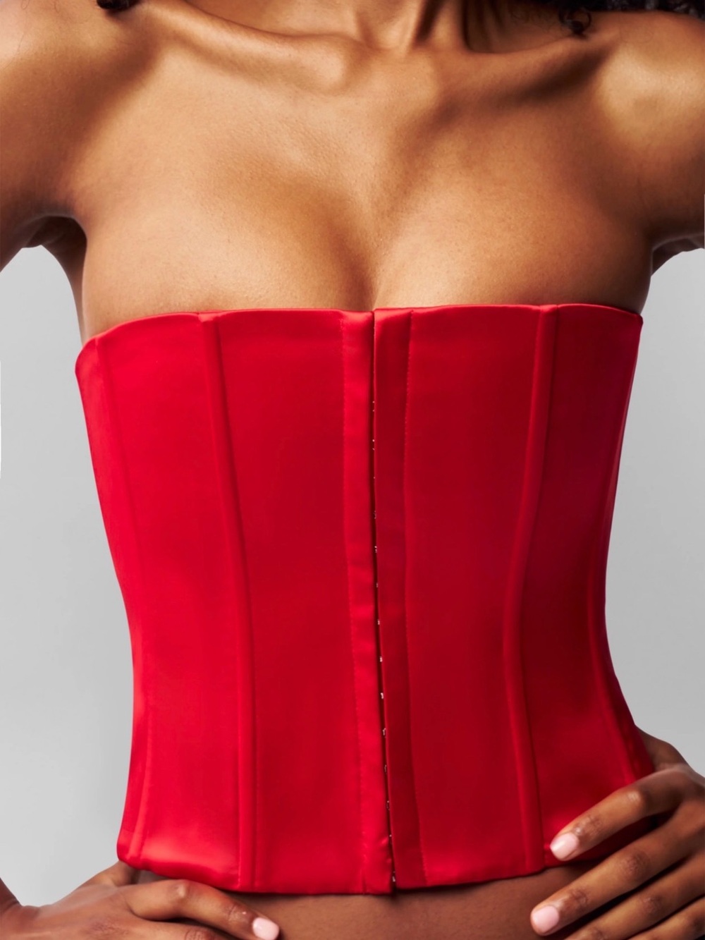 Danielle Guizio Red Satin Corset Top